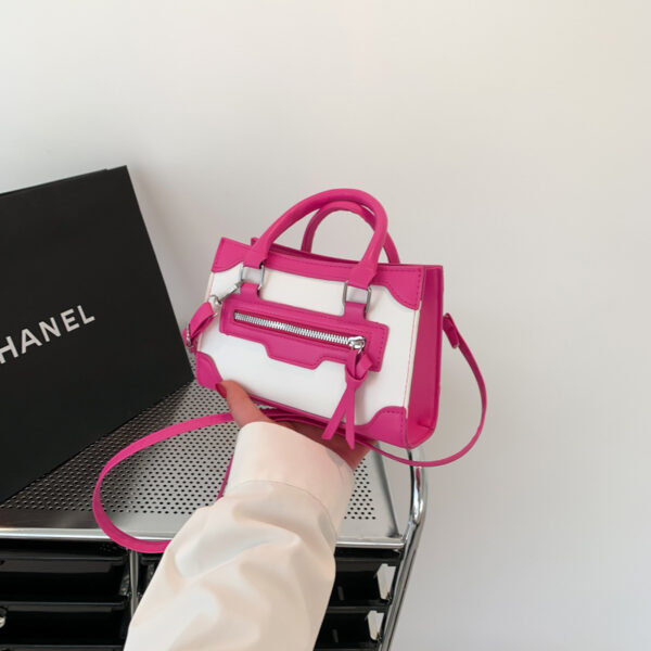 Women's Fashion Simple Contrast Color Shoulder Small Square Bag With Zip - Image 10