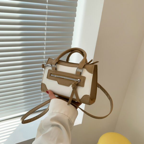 Women's Fashion Simple Contrast Color Shoulder Small Square Bag With Zip - Image 4