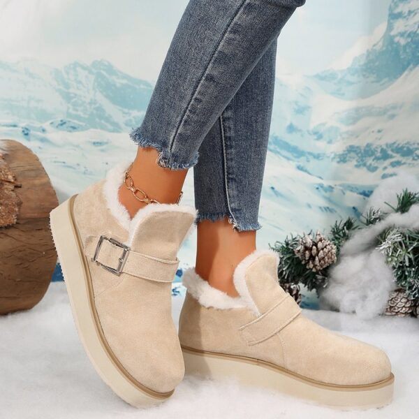 Winter Buckle Snow Boots Fashion Flat Thick-soled Cotton Shoes Round Toe Plus Velvet Warm Ankle Boot For Women - Image 7