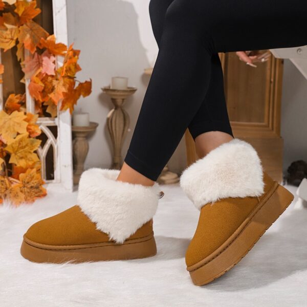 Winter Plush Snow Boots Fashion Round Toe Flat Thickened Suede Cotton Shoes For Women Casual Warm Short Boot - Image 6