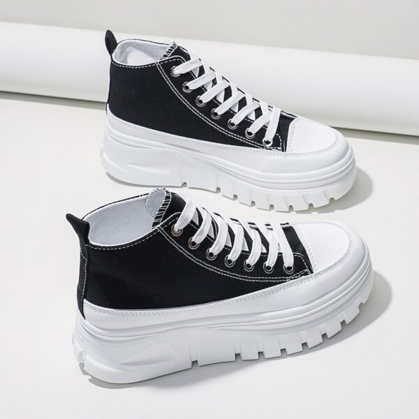 Women Lace-Up Front High Top Flatform Canvas Shoes - Image 3