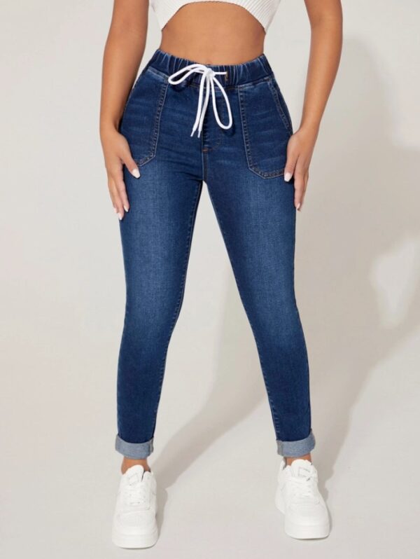 New Drawstring Elastic Waist High Skinny Jeans - Image 8