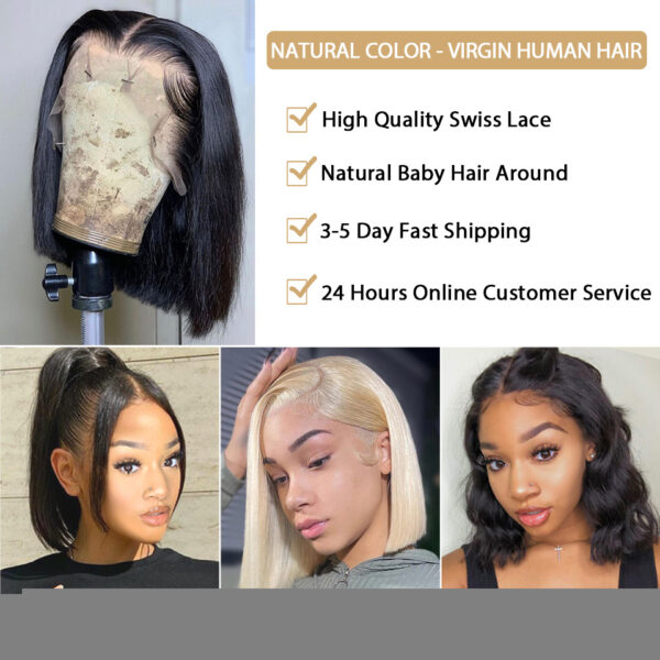 Short Bob Wig Straight 13x4 Transparent Lace Frontal Human - Image 4
