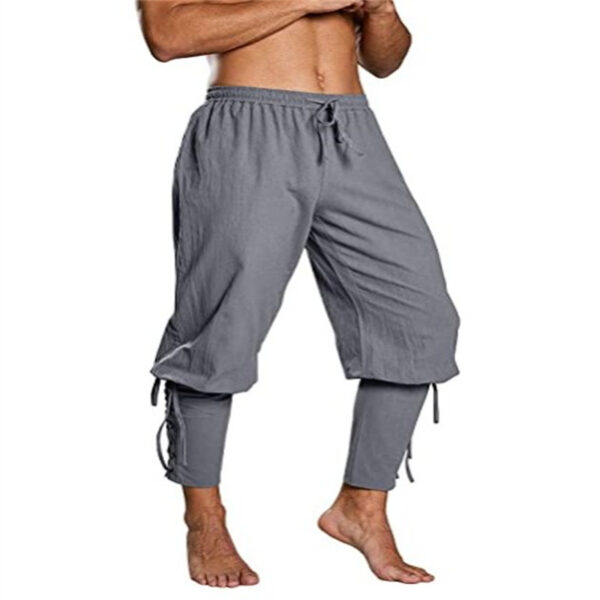 Men's Cotton And Linen Trousers Ankle Strap Pants Medieval Viking - Image 5
