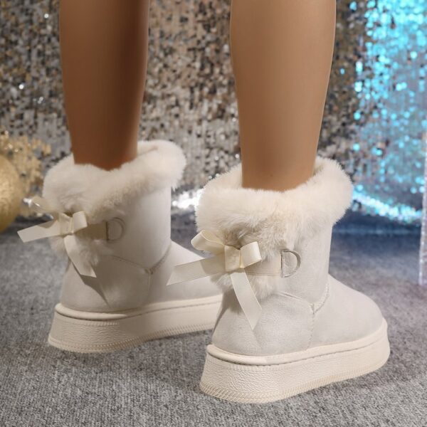 Winter Snow Boots With Bowknot Fashion Round Toe Flat Thickened Suede Cotton Shoes For Women Casual Warm Plush Short Boot - Image 4