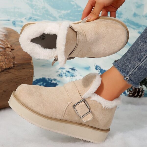 Winter Buckle Snow Boots Fashion Flat Thick-soled Cotton Shoes Round Toe Plus Velvet Warm Ankle Boot For Women - Image 6