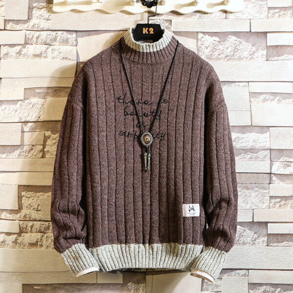 Long sleeve thick half high neck letter pullover sweater for men - Image 4