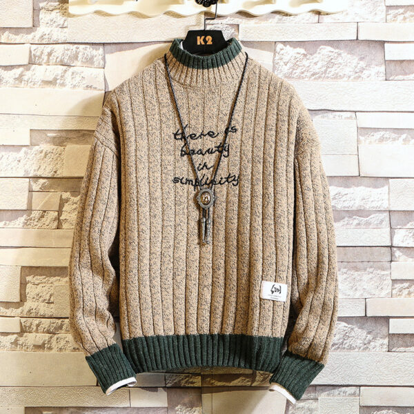 Long sleeve thick half high neck letter pullover sweater for men - Image 5