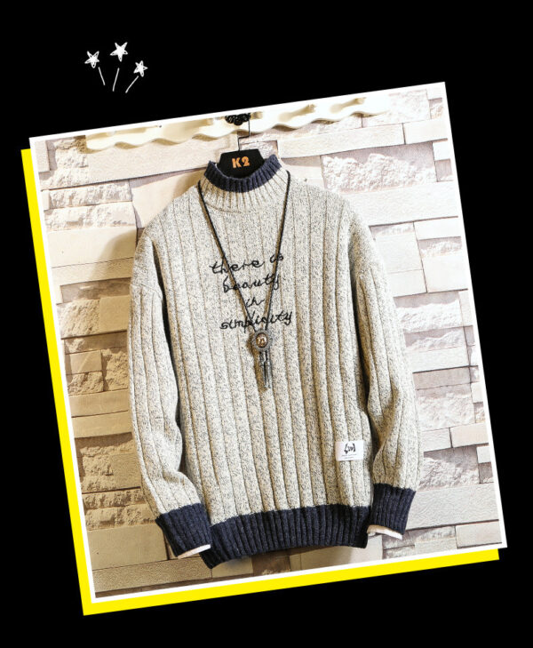 Long sleeve thick half high neck letter pullover sweater for men - Image 3