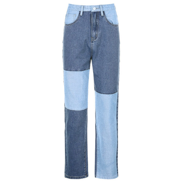 Contrasting Stitching High-rise Straight-leg Jeans Women - Image 5