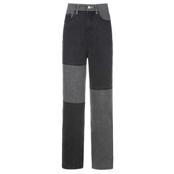 Contrasting Stitching High-rise Straight-leg Jeans Women - Image 4