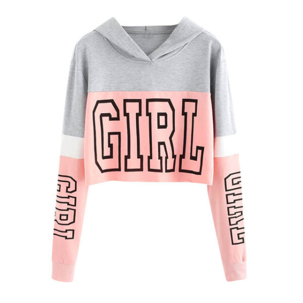 Crop Top Hoodie  Sweatshirt Hoodies Women Patchwork Lett - Image 3