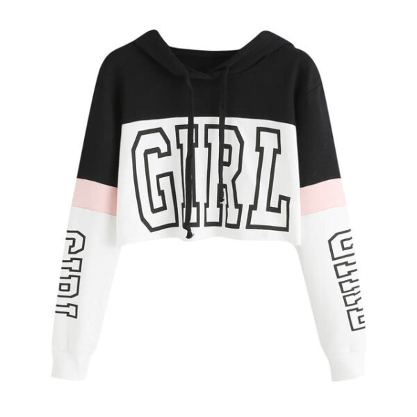 Crop Top Hoodie  Sweatshirt Hoodies Women Patchwork Lett - Image 4