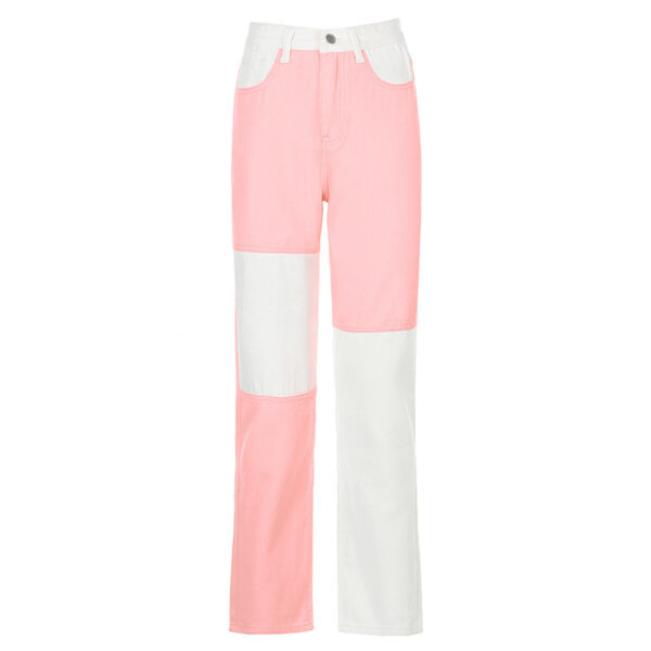 Contrasting Stitching High-rise Straight-leg Jeans Women - Image 3
