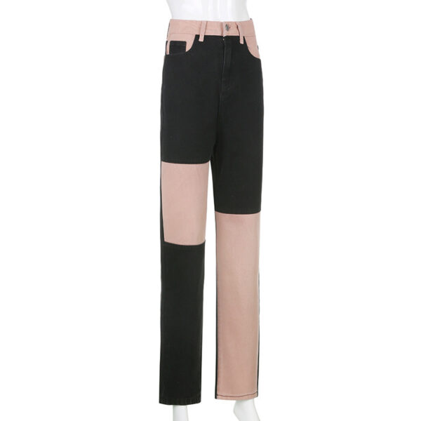 Contrasting Stitching High-rise Straight-leg Jeans Women - Image 6