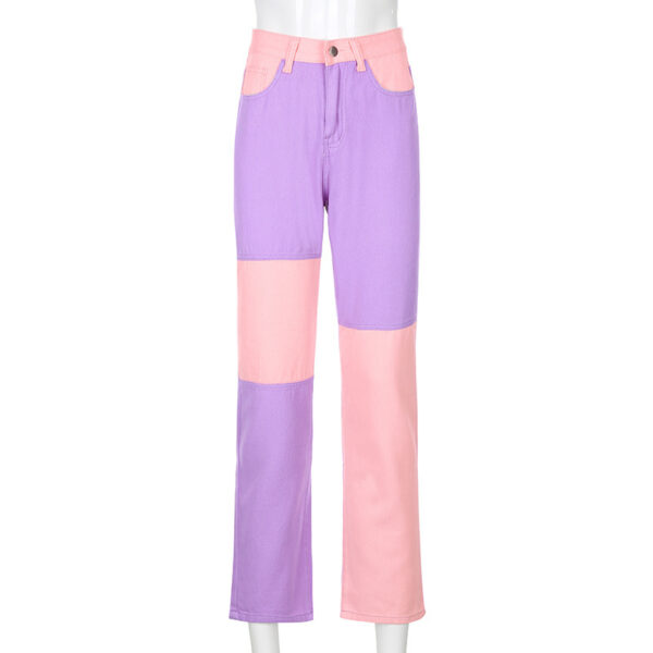 Contrasting Stitching High-rise Straight-leg Jeans Women - Image 2
