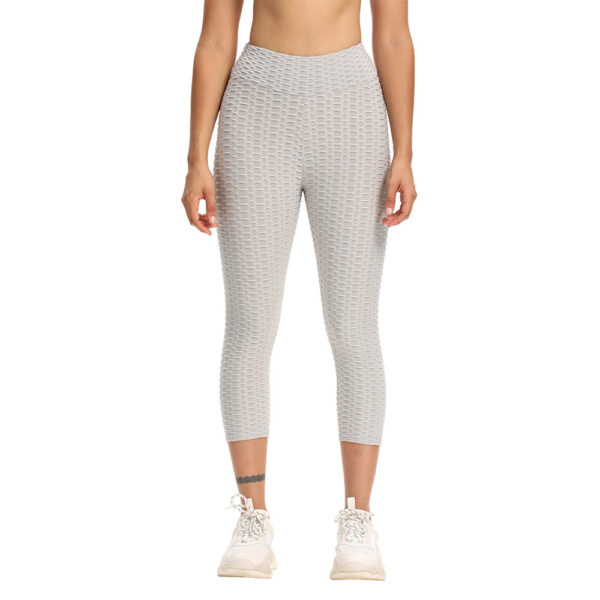 Women Cropped High Waisted Yoga Pants Bubble Hip Butt Lifting Leggings - Image 3