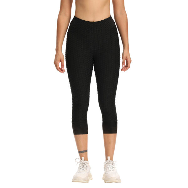 Women Cropped High Waisted Yoga Pants Bubble Hip Butt Lifting Leggings - Image 2