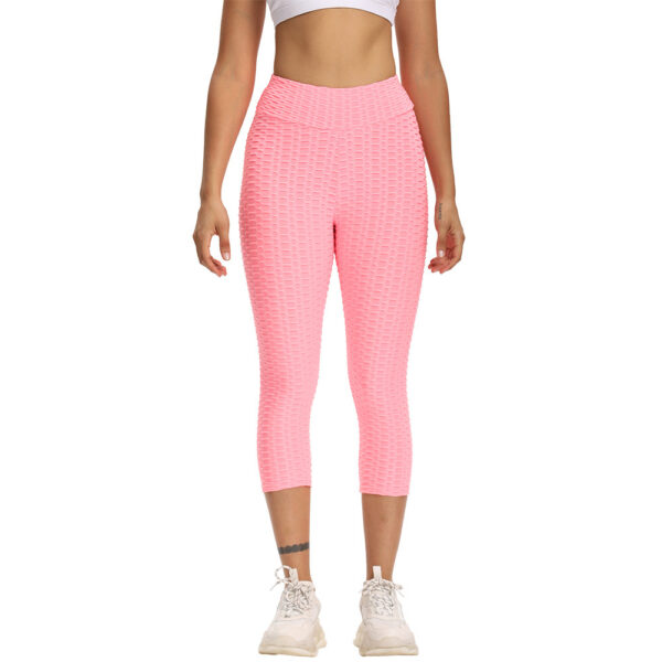 Women Cropped High Waisted Yoga Pants Bubble Hip Butt Lifting Leggings - Image 6