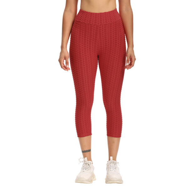Women Cropped High Waisted Yoga Pants Bubble Hip Butt Lifting Leggings - Image 4