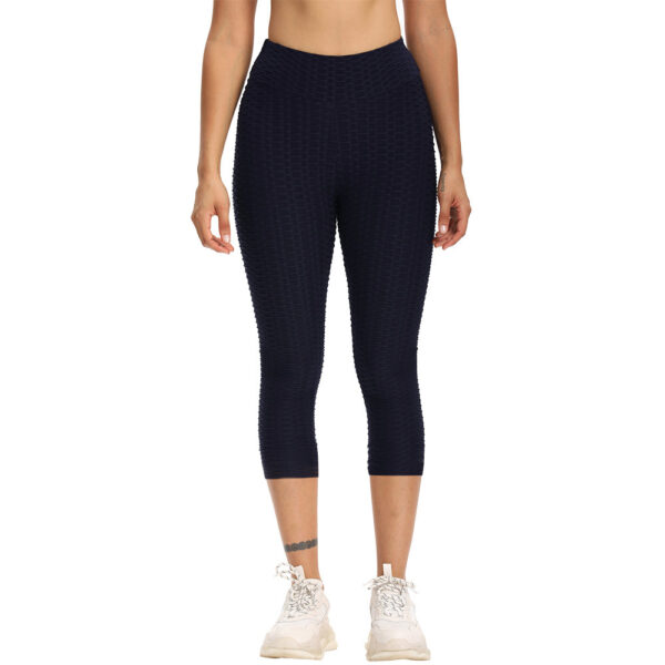 Women Cropped High Waisted Yoga Pants Bubble Hip Butt Lifting Leggings - Image 5