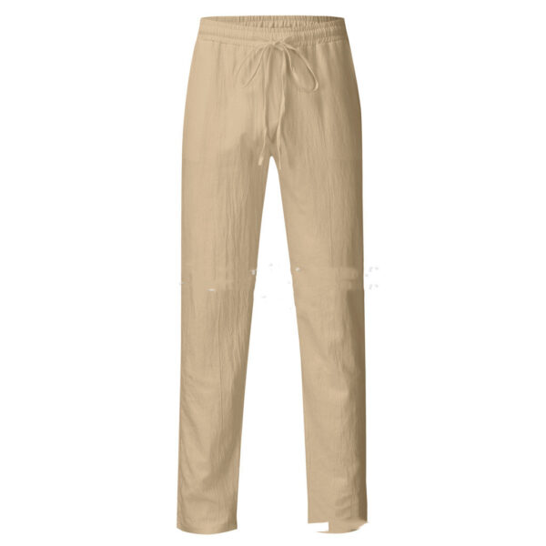 Loose solid color tether elastic waist men's linen cotton pants