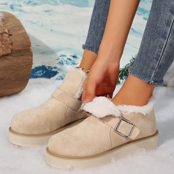 Winter Buckle Snow Boots Fashion Flat Thick-soled Cotton Shoes Round Toe Plus Velvet Warm Ankle Boot For Women - Image 3