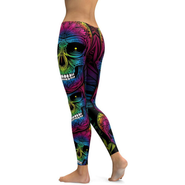 Rainbow Skull Leggings Women Plus Size Leggings Workout Casual High Waist Slim Pants S~4XL Plus Size Leggings - Image 4