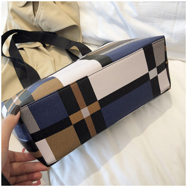 PU Shoulder Fashion Plaid Large Capacity Shopping Bag - Image 4
