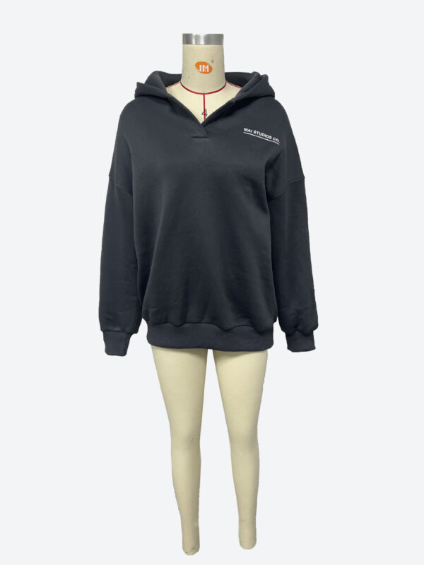 Fleece-lined Hooded Printed Long-sleeved Basic All-matching Sweater - Image 8