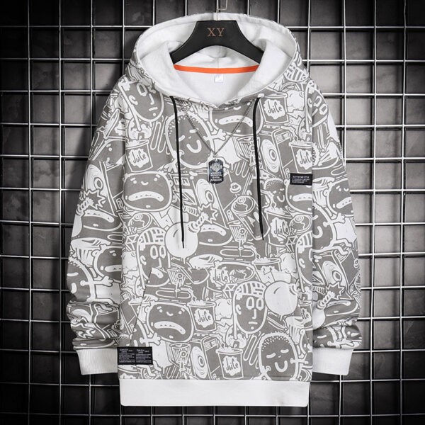 Fashion Cartoon Matching Print Casual Sports Hooded Sweater Male - Image 4