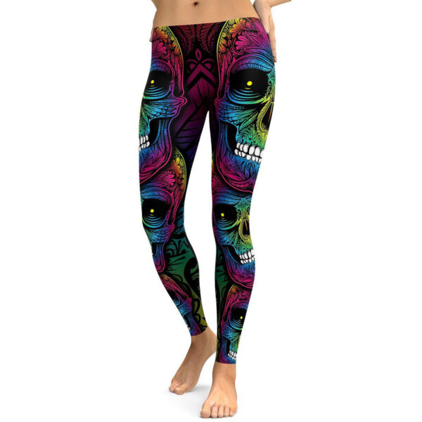 Rainbow Skull Leggings Women Plus Size Leggings Workout Casual High Waist Slim Pants S~4XL Plus Size Leggings - Image 5