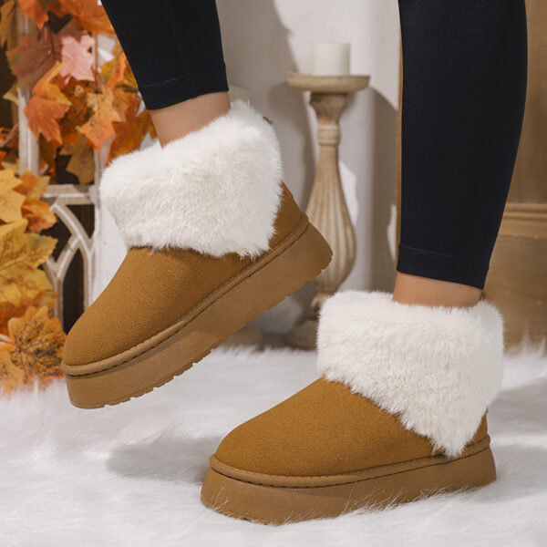 Winter Plush Snow Boots Fashion Round Toe Flat Thickened Suede Cotton Shoes For Women Casual Warm Short Boot - Image 4