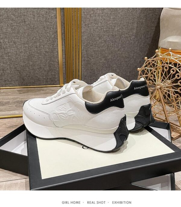 Leather Sports Casual Shoes White Shoes Four Seasons Raise The Bottom Dad Shoes - Image 3