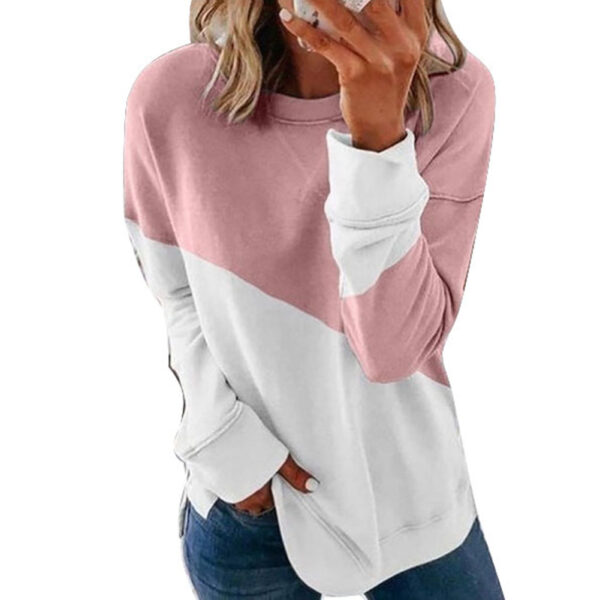 Round Neck Long Sleeve Sweater Color Matching Tops Sport Clothes - Image 2