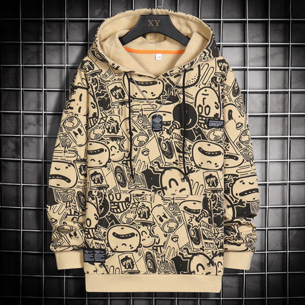 Fashion Cartoon Matching Print Casual Sports Hooded Sweater Male - Image 3