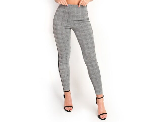European and American street sports and leisure pants women AliExpress Houndstooth Ribbon high waist tight stretch pants - Image 3