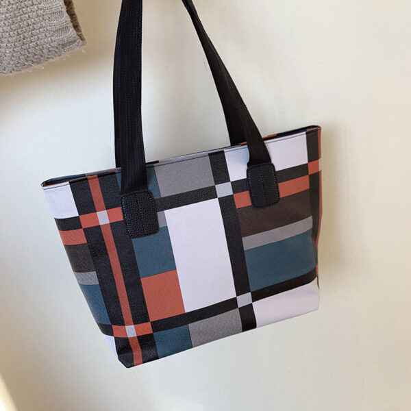 PU Shoulder Fashion Plaid Large Capacity Shopping Bag - Image 5