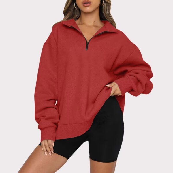Women Sweatshirts Zip Turndown Collar Loose Casual Tops Clothes - Image 6