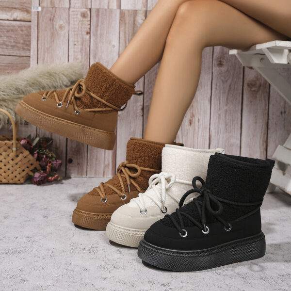 Fashion Lace-up Snow Boots Winter Flat Thick-soled Height-enhancing Cotton Shoes For Women Casual Warm Short Boot - Image 6
