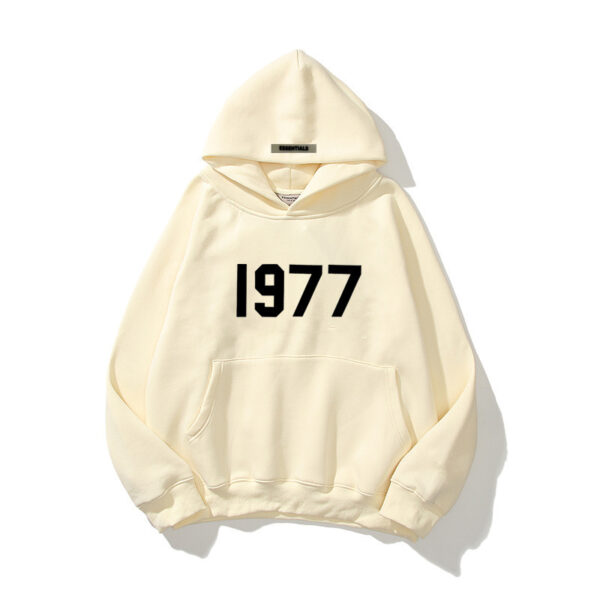 Fashion Brand Sweater High Street Loose Fleece-lined 1977 Words Sweater Men's And Women's Hoodies - Image 2