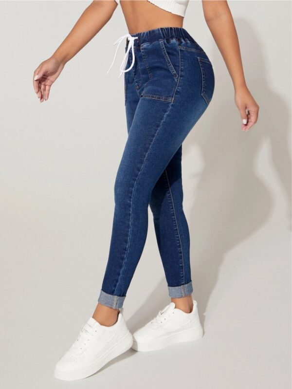 New Drawstring Elastic Waist High Skinny Jeans - Image 7