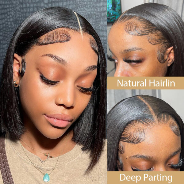 Short Bob Wig Straight 13x4 Transparent Lace Frontal Human - Image 2