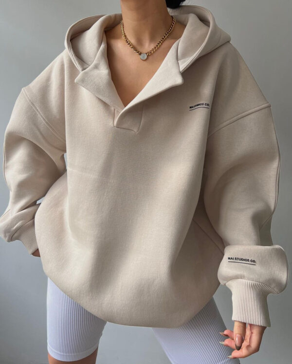 Fleece-lined Hooded Printed Long-sleeved Basic All-matching Sweater - Image 7