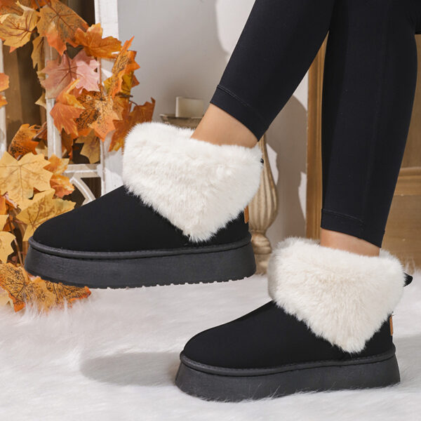 Winter Plush Snow Boots Fashion Round Toe Flat Thickened Suede Cotton Shoes For Women Casual Warm Short Boot - Image 3