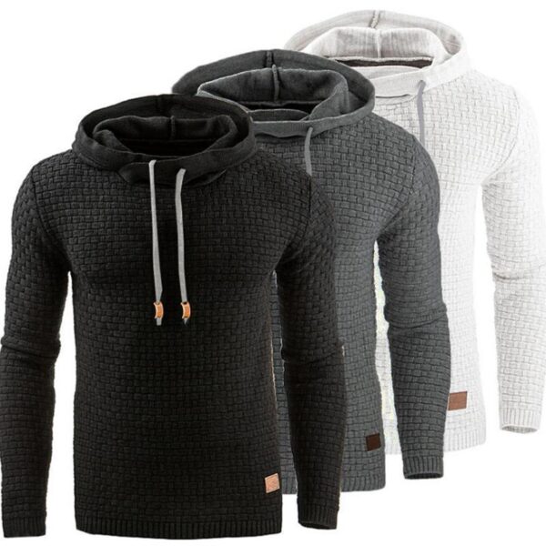 Men's Jacquard Sweater Long-sleeved Hoodie Warm Color Hooded Sweatshirt Jacket - Image 6