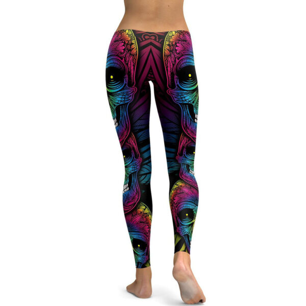 Rainbow Skull Leggings Women Plus Size Leggings Workout Casual High Waist Slim Pants S~4XL Plus Size Leggings - Image 3