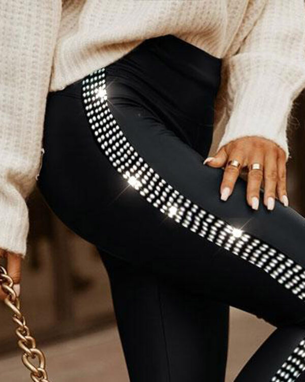 Commuter Rhinestone Small Slit Tight Trousers - Image 5