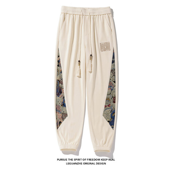 White Background Plus Size Pineapple Plaid National Style Bear Sweatpants - Image 3