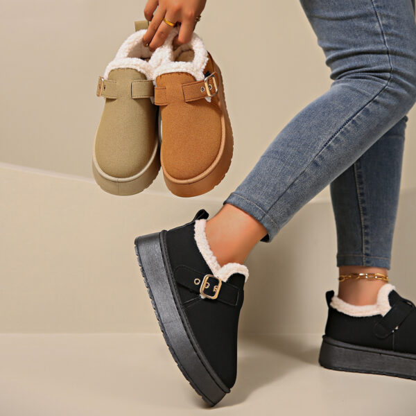 Fashion Round Toe Ankle Boots With Buckle Design Winter Warm Thickened Cotton Shoes Suede Flat Boot For Women - Image 5